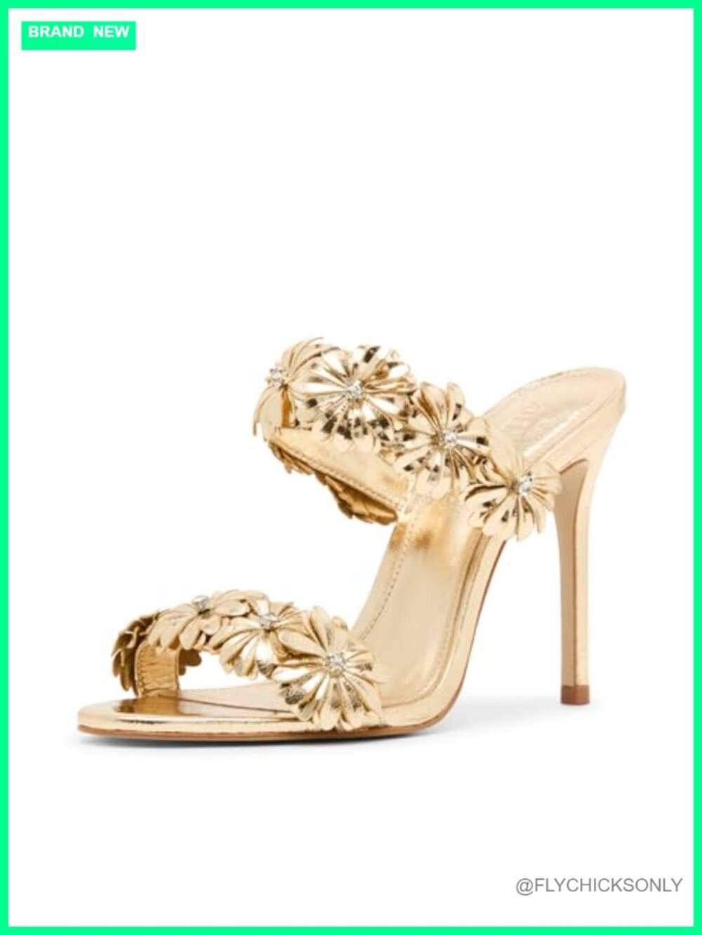 Stiletto Heeled Sandal with Ankle Strap and Floral Slide Design